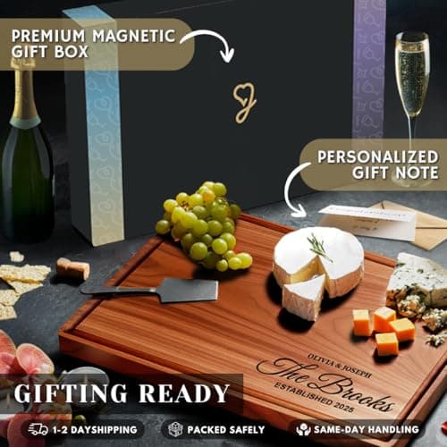 Cutting Board Monogrammed Custom, Engraved Gifts for Couples, Engagement Gifts, Wedding Gift, Bridal Shower Gifts, Personalized Housewarming Gifts, Customized Kitchen Gifts, Family Gifts