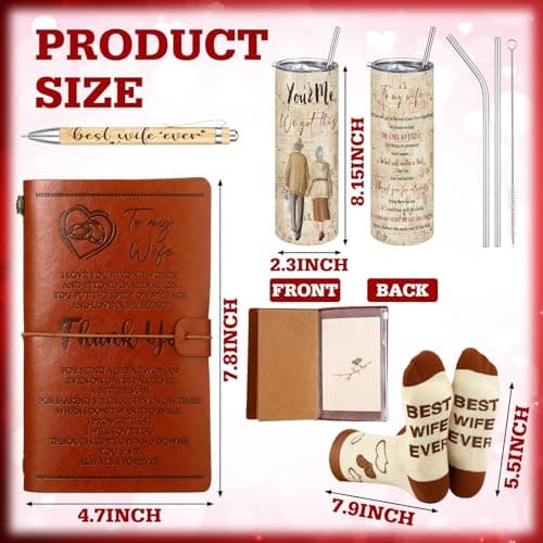 Skylety 4 Pcs to My Wife Gifts Set Leather Journal Stainless Steel Tumbler 20oz Best Wife Pen Socks Anniversary Wedding Christmas Gifts