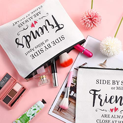 Weewooday 5 Pcs Friend Gifts Cosmetic Bags Friendship Makeup Bags for Women Party Favors, Long Distance Friendship, Side by Side Friends Gift, Girls Weekend Gifts for Birthday Teacher