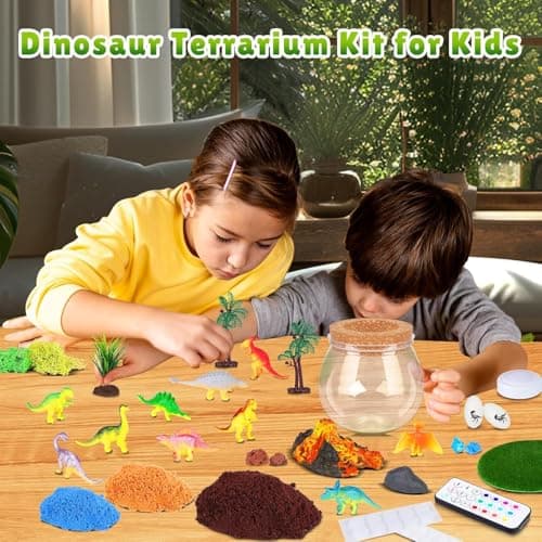 RONSTONE Dinosaur Toys for Boys - Dinosaur Terrarium Kit for Kids - Christmas Birthday Gifts for Boys Ages 4 5 6 7 8 Year Old - Light Up DIY Dinosaur Arts and Crafts for Boy and Kids