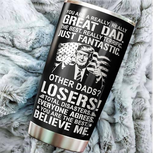 Dad Tumbler - Gifts for Dad on Fathers Day, Christmas, Birthday - Dad Coffee Mug - Dad Cup - #1 Dad Tumbler - Daddy Cup - Gifts for Dad from Daughter, Son - Dad Nutrition Facts Tumbler