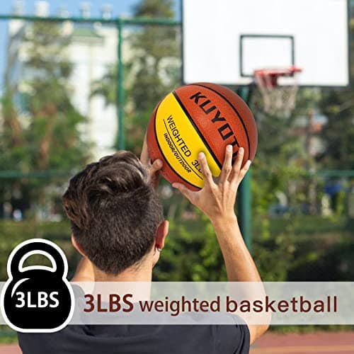 KUYOTQ 3LBS/3.3LBS/2.2LBS/ 29.5/28.5" Weighted Basketball Composite Indoor Outdoor Heavy Trainer Basketball for Improving Ball Handling Dribbling Passing and Rebounding Skill (deflated, Size 7/6)