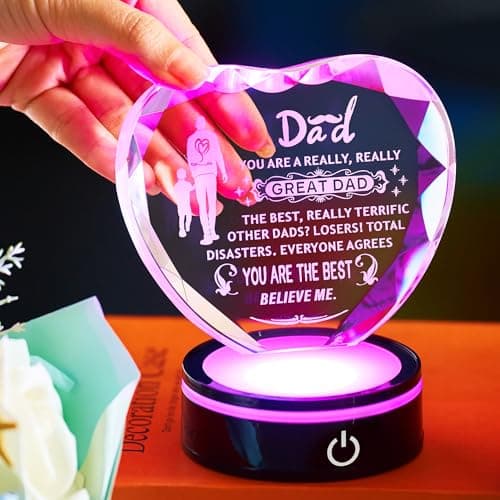 Inspiring Laser Engraved Heart-Shaped Crystal lamp, a Gift for The Best dad, a Gift for Children to give to Fathers, preparing for Dad's Birthday, Father's Day, Christmas, and Valentine's Day