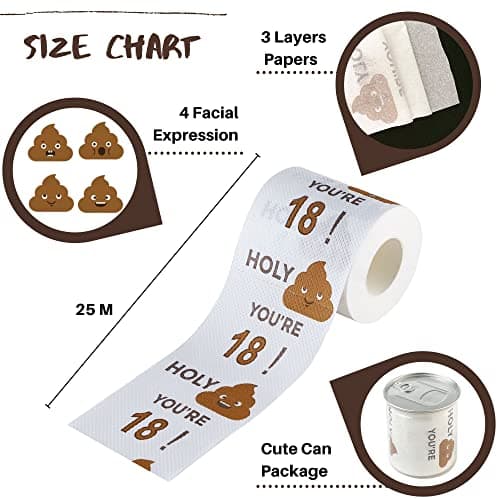 Happy Birthday Gifts for Boys Son and Girls - 3-Ply Funny Toilet Paper Roll, Birthday Toilet Paper Gag Funny Birthday Gift Novelty for Birthday Party Decorations Eighteenth Party Supplies (18th Years)