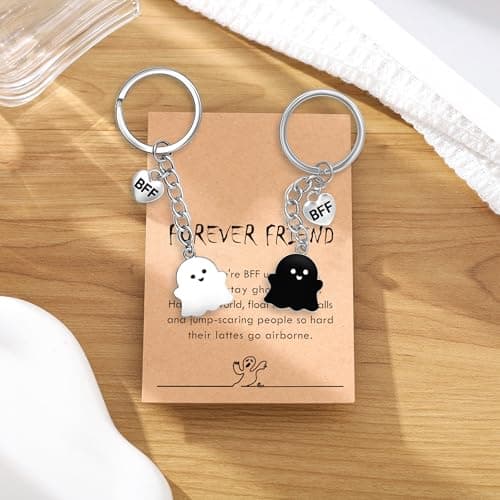 Best Friend Birthday Gifts for Women Funny Cute Ghost Keychain Bestie Gifts Long Distance Stuff for 2 with Card