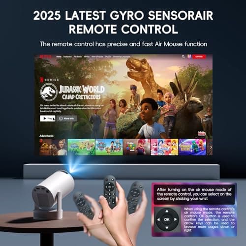 [Built-in Apps & 2025 Upgraded] Mini Projector with WiFi 6 and Bluetooth 5.4 Support 4K 1080P Auto Keystone 180° Rotatable Projector Portable Compatibile with HDMI/TV Stick/Memory Stick/Laptop, White