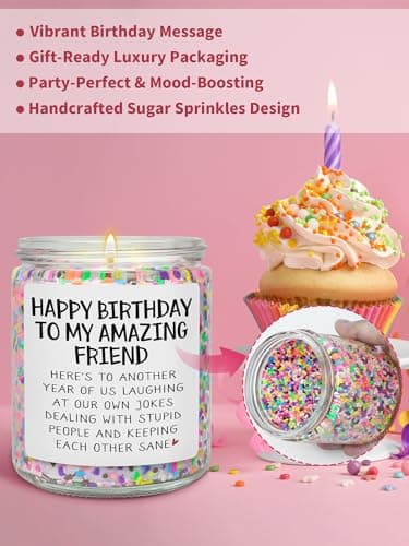 Best Friends Birthday Gifts for Women Friendship - Funny Sister Birthday Gifts for Friend Female BFF Bestie Gift for Women, Vanilla Cake Scented Bday Candles Happy Bday Decorations