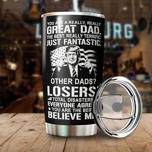Dad Tumbler - Gifts for Dad on Fathers Day, Christmas, Birthday - Dad Coffee Mug - Dad Cup - #1 Dad Tumbler - Daddy Cup - Gifts for Dad from Daughter, Son - Dad Nutrition Facts Tumbler