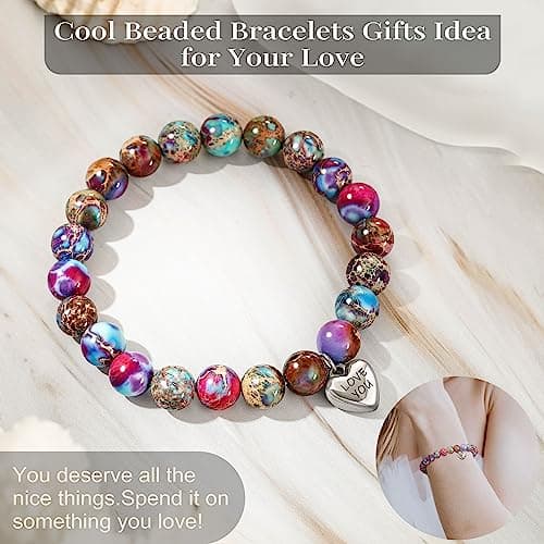 Stocking Stuffers for Teens, Christmas Gifts for Mom from Daughter Beaded Bracelets for Women Teen Girl Gifts Adjustable Charm Link Bead Birthday Graduation Gift for Her Girlfriend Sister