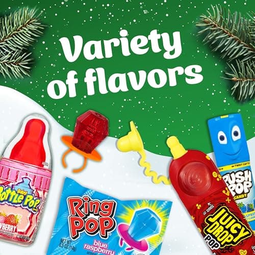 Christmas Candy Variety Pack, 18Ct Assorted Lollipops, Bulk Individually Wrapped Ring Pop, Push Pop, Baby Bottle Pop & Juicy Drop, Birthday Party Favors, Stocking Stuffers, Candy Bowls, Kids Gifts