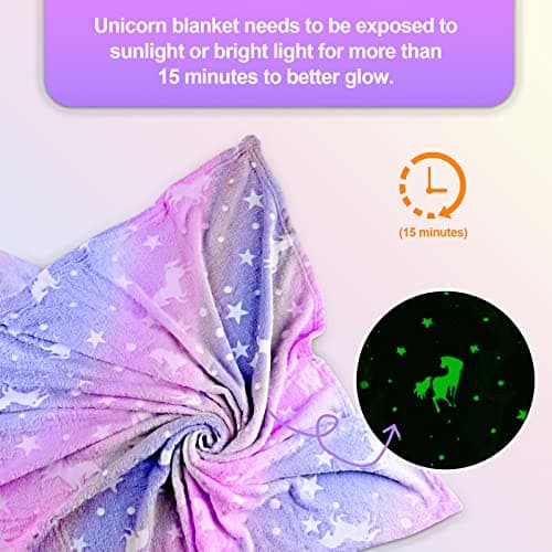 TEHALK Unicorn Glow in The Dark Blanket, Unicorn Blanket for Girls/Kids, Unicorns Gifts for Girls Age 3-12, Toddler Blanket for Kids, Soft Fleece Blanket Throw Birthday Gift 40"x60"