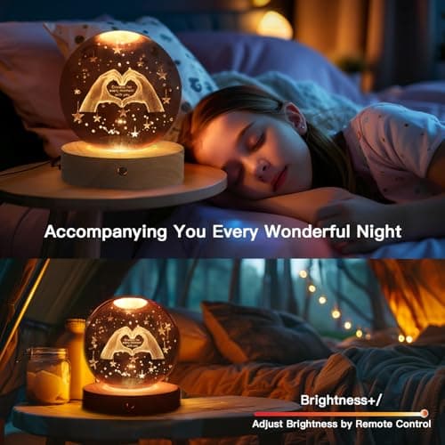 3D Crystal Ball Night Light, 16 Colors 4 Modes, Remotely Controlled, Night Light Room Decor, Funny Anniversary Christmas Gifts for Women, Girlfriends, Wives, Daughters