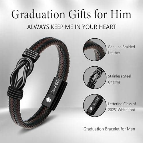 𝗚𝗿𝗮𝗱𝘂𝗮𝘁𝗶𝗼𝗻 𝗚𝗶𝗳𝘁𝘀 𝗳𝗼𝗿 𝗛𝗶𝗺 𝟮𝟬𝟮𝟱 High School, College Graduation Gifts for Men Class of 2025 Leather Stainless Steel Knot Bracelet for Son Boyfriend Brother Grandson Friends
