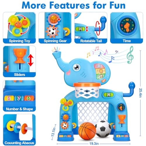 Toddler Basketball Hoop & Soccer Goal, Toys for 1 2 3 Year Old Boys Girls, Kids Sports Toy with Light Sound Music, Montessori Toys for Baby 12-18 Months, Christmas Birthday Gifts for Ages 1-3(Blue）