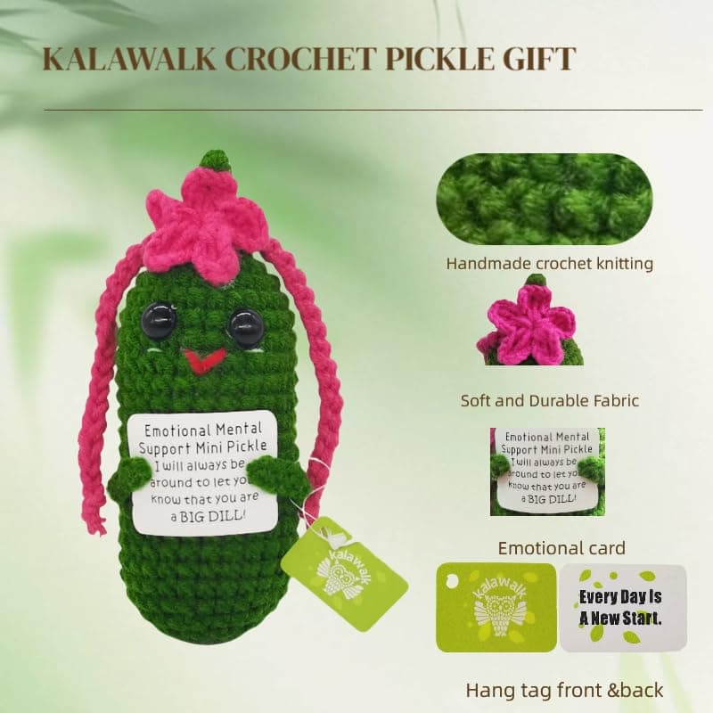 Funny Crochet Pickles 1 Pcs with Affirmations Cards for Inspirational Novelty Good Luck Gift and Party Decorations (KK-CKD04- REDCUM)