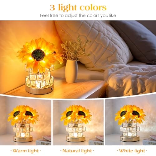 Sunflowers Flower Lamp,Rechargeable Cordless Touch Table Lamp,3-Colour Infinitely Dimming Small Night Light,Festival Restaurant Bedroom Bar Coffee Shop Birthday Gifts for Women Mom
