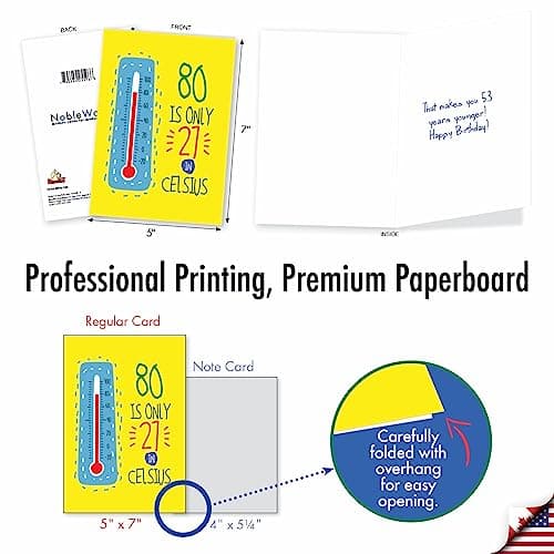 NobleWorks - 80th Happy Birthday Card Funny - 80 Year Old Celebration, Milestone Humor Card for Grandparents, Parents - In Celsius 80 C9351MBG