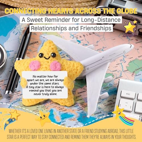 Crochet Yellow Star Doll Friendship Gift - Emotional Comfort Support Decor, Long Distance Relationship Moving Away Farewell Goodbye Leaving Gifts for Women Friend Couple Boyfriend Girlfriend Coworker
