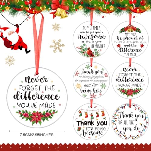 Barydat 12 Pcs Christmas Ornaments Employee Appreciation Gifts Bulk for Coworkers, Christmas Tree Ceramic Plaque Hanging Ornaments with Rope for Xmas Thanksgiving Teachers Nurses Gifts (Classic)