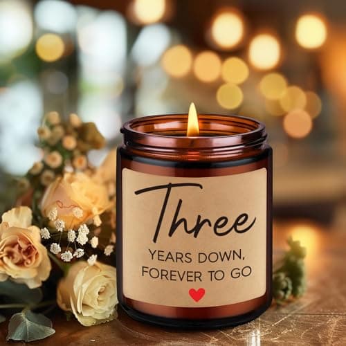 Fairy's Gift 3 Year Anniversary Candle Gifts for Him Her Wife Boyfriend GF Husband - Leather 3rd Anniversary Couple Gifts Ideas - 3rd Year Wedding Anniv. Presents for Couples, Happy Third Anniv.