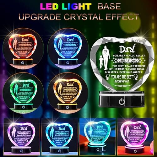 Inspiring Laser Engraved Heart-Shaped Crystal lamp, a Gift for The Best dad, a Gift for Children to give to Fathers, preparing for Dad's Birthday, Father's Day, Christmas, and Valentine's Day