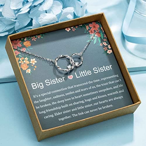 Sister Gifts, Sterling Silver Interlocking 2 Circles Necklace for Big & Little Sisters, Sister Birthday Gifts from Sisters