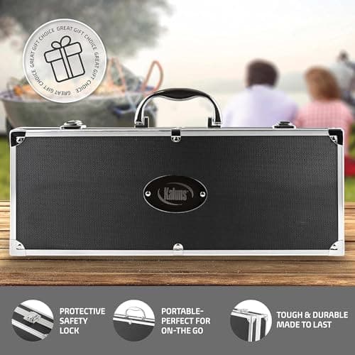 Kaluns Grilling Accessories, Birthday Gifts for Men Grilling Gifts, Heavy Duty Stainless Steel BBQ Grill Tools Set for Outdoor Grill with Aluminum Case and Apron, Husband Dad Gifts for Christmas
