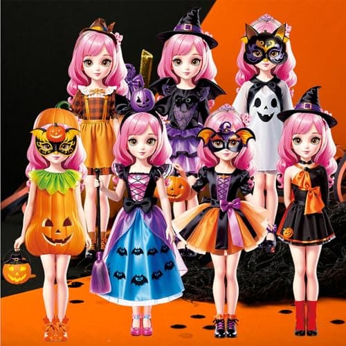 Halloween Magnetic Dress Up Dolls for Kids, Spooky Witch & Pumpkin Fairy Costume Dress Up Set with 3D Haunted House Scene, Travel Activity Toy Gift for Toddler Girls & Boys Ages 3 4 5 6 7