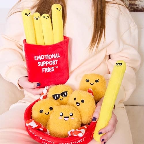 Emotional Support Fries by Relatable, Cuddly Stuffed Animals and Toys, Squishy Toys and Plushies, Great Gift Ideas for Loved Ones of All Ages, Includes 5 Plushies with Carrying Basket