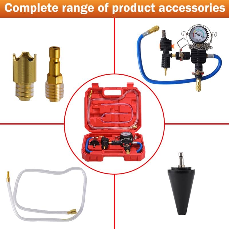 Vacuum Type Coolant Filling Tool Kit, Automotive Radiator Purge and Antifreeze Refill Tool Housing Hose with Adapter for Most Cars, Vans, SUVs and Trucks
