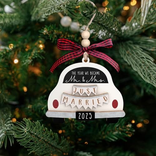 Pawzity Wedding Gifts - Mr and Mrs Gifts - Wedding Gift for Couples 2025, Bride - First Christmas Married Ornament 2025 - Bridal Shower Bride Gift for Newlywed - Wood Married Ornament​