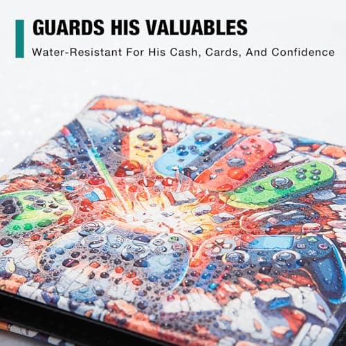 Kids Wallet for Boys, Boys Wallet for Kids Ages 4-5-6-7-8-9-10-11-12-13-14-15-16, Leather Wallet for Teen Boy, Christmas Birthday Gift Stocking Stuffer for Video Game Gaming Gamer Teenage Teenager