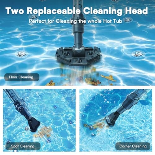 Handheld Spa Hot Tub Vacuum- Cordless Small Above Ground Pool Cleaner with 2 Brush Heads, 90 Mins Running Time, 12 Gallons/Min Powerful Suction, Ideal for Cleaning Debris and Sand Underwater, Black