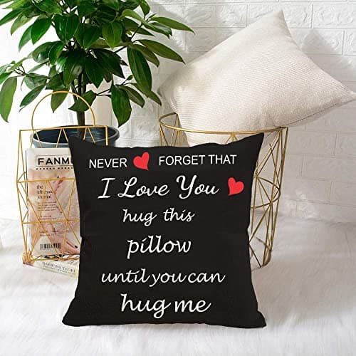 Anrkets Two Sided Printing Lover Pillow Cover I Love You Hug This Pillow Until You Can Hug Me, Valentine's Day Birthday Gifts for Girlfriend Cotton Linen Square Decorative Waist Pillowcase 18"x 18"