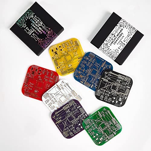 Coasters for Drinks in PCB-Design Green Coasters Decor with Immersion Gold Circuit Board for Coffee Table Bar Office Tech Gifts for Boyfriend Gamer Geek Engineer Dad Men Anniversary