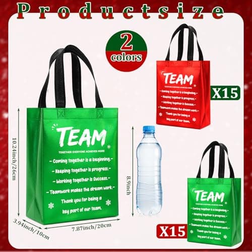 SilTriangle 30 Pcs Christmas Team Appreciation Gift Bags Bulk Xmas Green Red Bags with Handle 7.87 x 10.23 x 3.93 Inch Reusable Totes for Employees Coworker Staff Christmas Party Favors Supplies