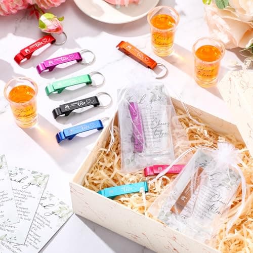 200 Pcs 50 Sets Wedding Favors for Guest Bulk 2 oz Cheers to Love Acrylic Shot Glasses Wedding Bottle Openers with Thank You Cards Bags for Guest Souvenirs Gifts Newlyweds Bridal Shower