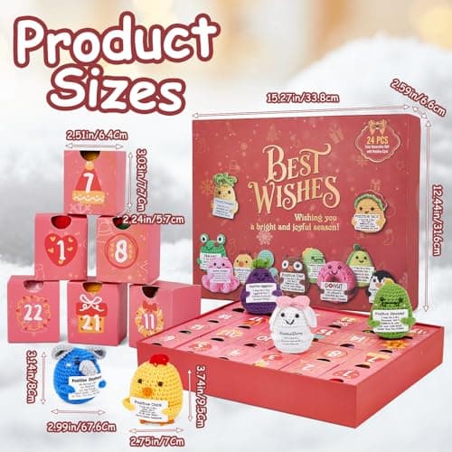Advent Calendar 2025, 24 Days Positive Crochet Animals Christmas Countdown Calendar for Kids, Teens, Adults, Handmade Emotional Support Crochet Toys with Positive Card for Birthday, Christmas Gifts