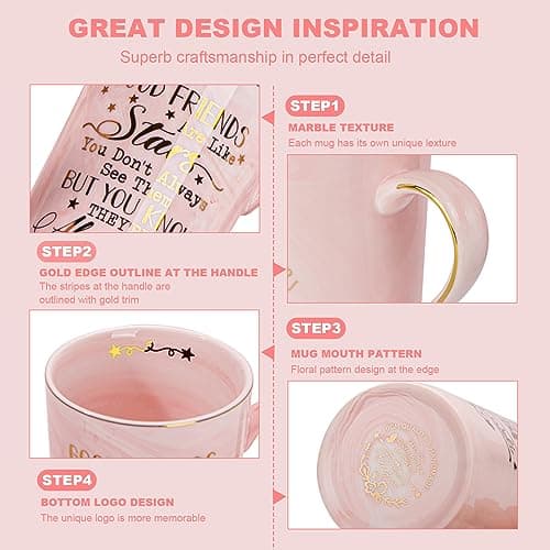 Best Friend Birthday Gifts for Women, Friendship Gifts for Women, Unique Birthday Gift Ideas for Her, Friends Female, Besties, BFF Ceramic Marble Coffee Mug Gift Box Printed Gold 14 oz