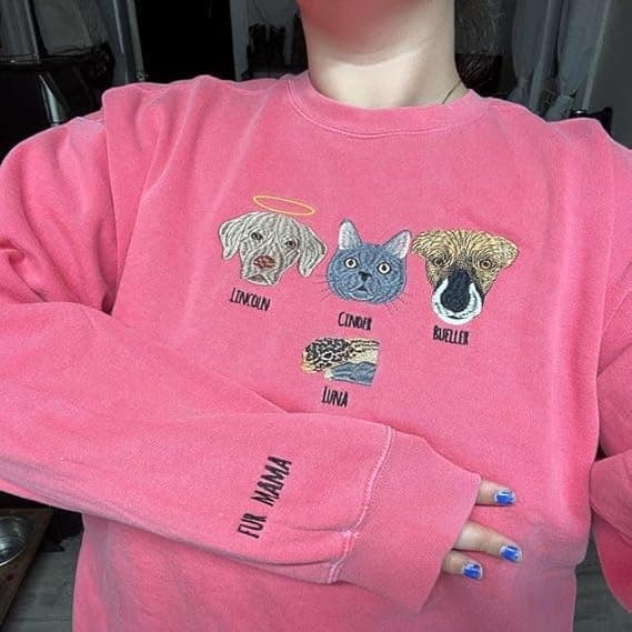 Custom Pet Embroidered Sweatshirt, Custom Dog Face Embroidered Sweatshirt, Dog Mom Sweater,Cat Sweater, Unique Gifts For Pet Lovers, Personalized Gift For Mom