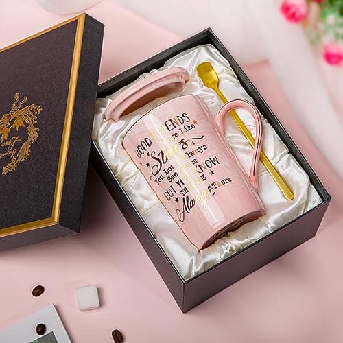 Best Friend Birthday Gifts for Women, Friendship Gifts for Women, Unique Birthday Gift Ideas for Her, Friends Female, Besties, BFF Ceramic Marble Coffee Mug Gift Box Printed Gold 14 oz