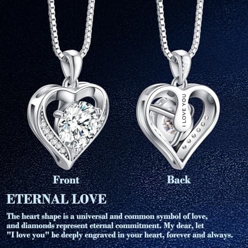 DALOJOE Moissanite Necklace for Women, 1-3 Carat Heart Necklace Engraved with 'I LOVE YOU', Birthday Gift for Wife, Anniversary Present for Wife Women, Jewelry Gifts for Christmas Valentine's Day