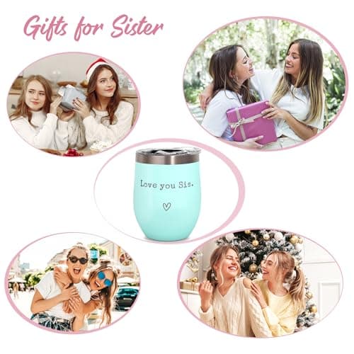 Sisters Gifts from Sister - Love You Sis - Sisters Birthday Gift - Christmas Graduation Birthday Gift for Sister, 12oz Tumbler with Straw(Mint)