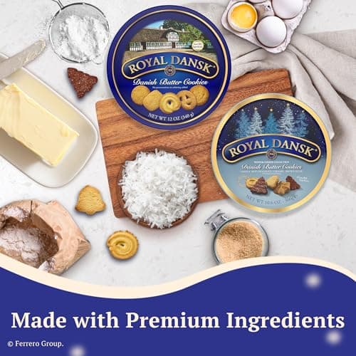Royal Dansk Holiday Cookie 4 Pack, Exclusive Amazon Multipack of Original Danish Butter Cookies, Festive Tins for Christmas Gifts, Made with Real Butter, Non-GMO Ingredients