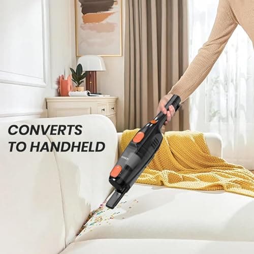 Candy Corded Stick Vacuum Cleaner, Powerful Suction Handheld Vacuum with One-Click Dust Disposal, 3-in-1 Use for Hard Floor, Ceramic Tile, 0.8 Liters Capacity, Easy Clean
