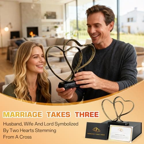 Anniversary Wedding Gifts for Couple - Two Hearts and Cross Iron Sculpture, 1st to 50th for Her and Him,Decorative Hearts Statue Includes Present Box and Poem Card