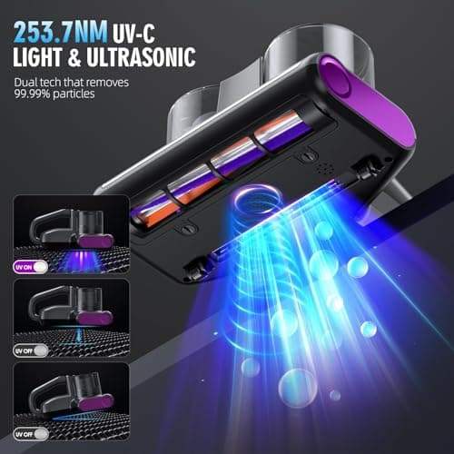 Mattress Vacuum Bed Vacuum Cleaner 16Kpa Suction 253.7nm UV-C Light, 140°F Heated Air, 30000 RPM Brushroll, Ultrasonic, HEPA Filter, Handheld Vacuums for Carpet/Sofa, 500W Corded, (Dark Gray)