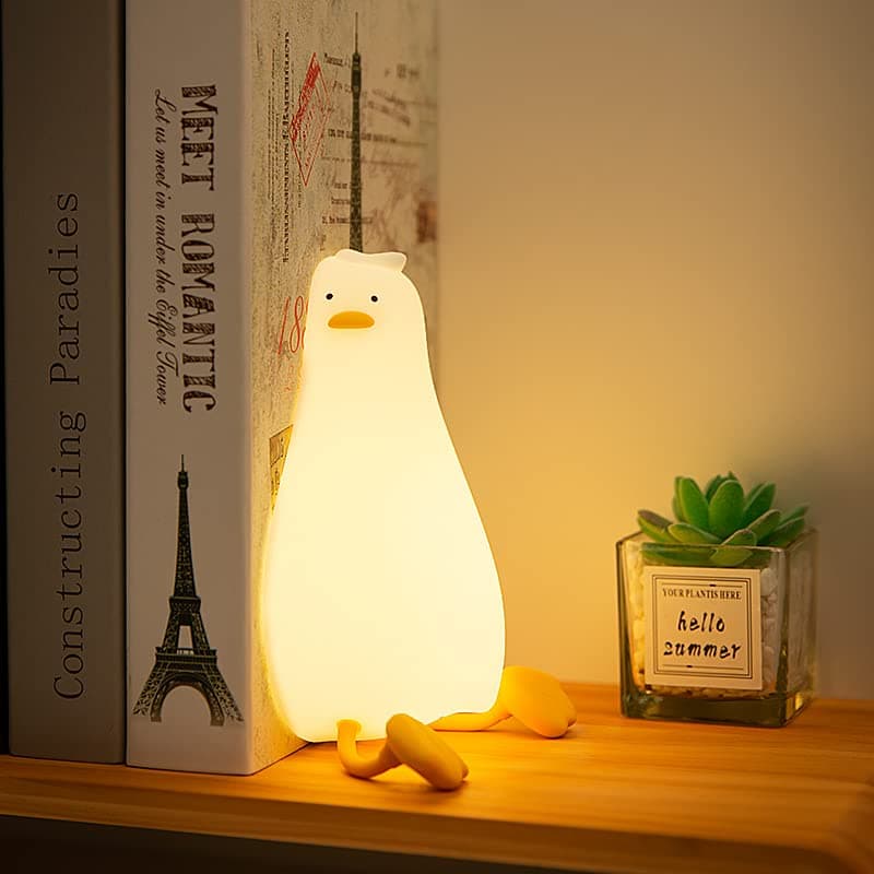HAPPYBAG LED Lying Flat Duck Night Light, 3 Level Dimmable Nursery Nightlight,Cute Lamps Silicone Squishy Light Up Duck,Rechargeable Bedside Touch Lamp for Breastfeeding Toddler Baby Kids Decor