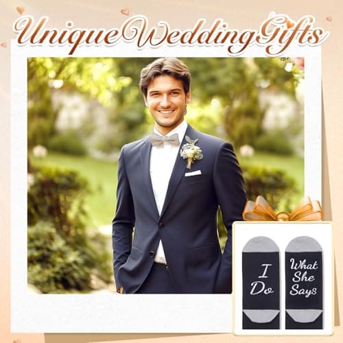 HAPPYPOP Wedding Gifts for Groom - Black Tuxedo Socks for Groom, I Do What She Says Engagement Socks
