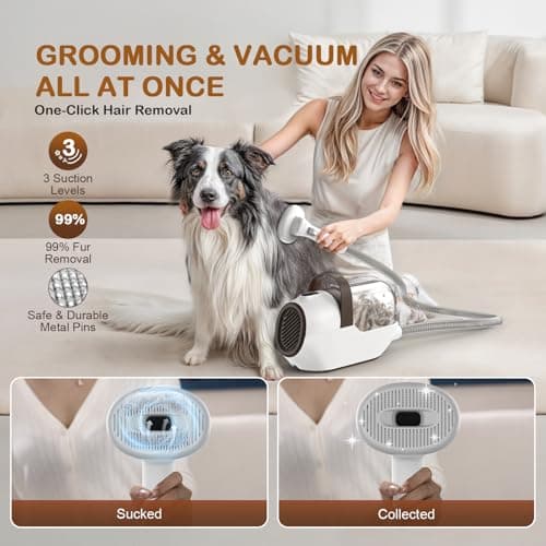 Dog Grooming Vacuum, Dog Grooming Kit with Pet Clipper Nail Grinder, 6 Pet Grooming Tools (Caramel)